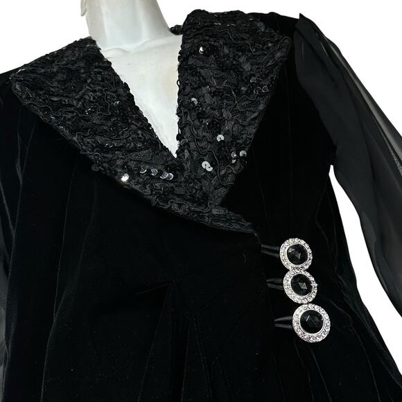 Weekend New York Paris Black Velvet Sequin Sheer Sleeve Cocktail Party Dress 12 - Picture 4 of 8